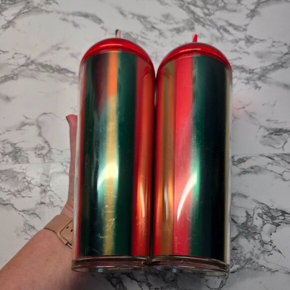 Starbucks 24 oz Limited Edition 2024 Metallic Red Gold Dome Tumblers Set of 2 - Picture 6 of 6